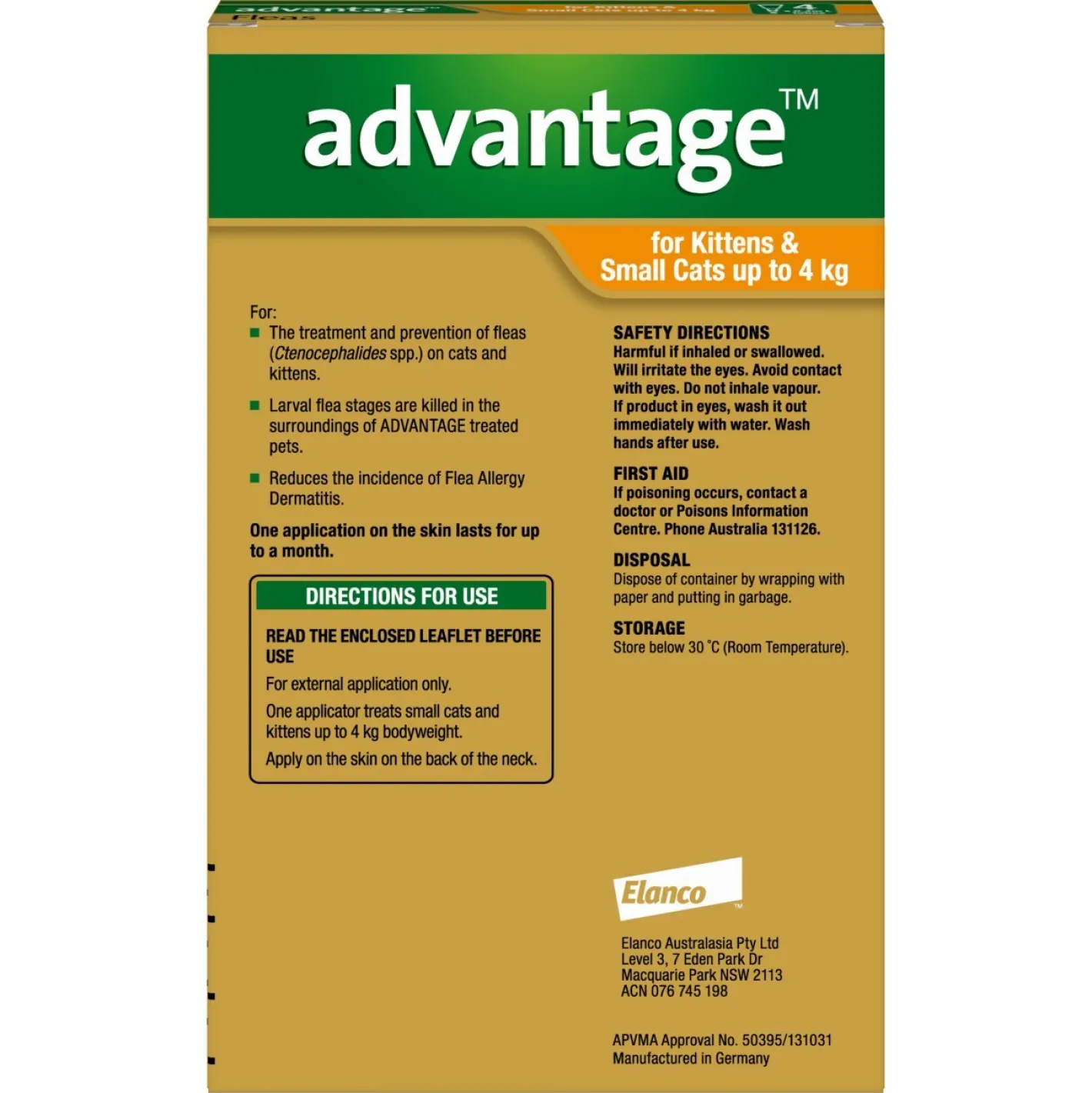 Advantage Spot-On Flea Control Treatment for Cats Under 4kg Fashion