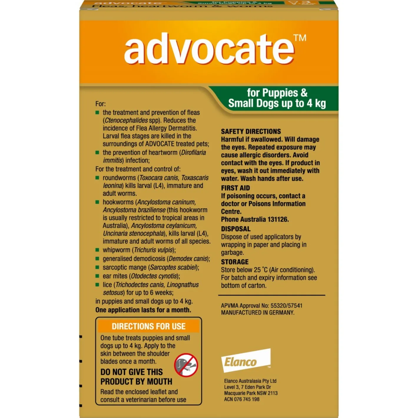 Advocate Spot-On Flea & Worm Control for Dogs up to 4kg - 3 pack Fashion