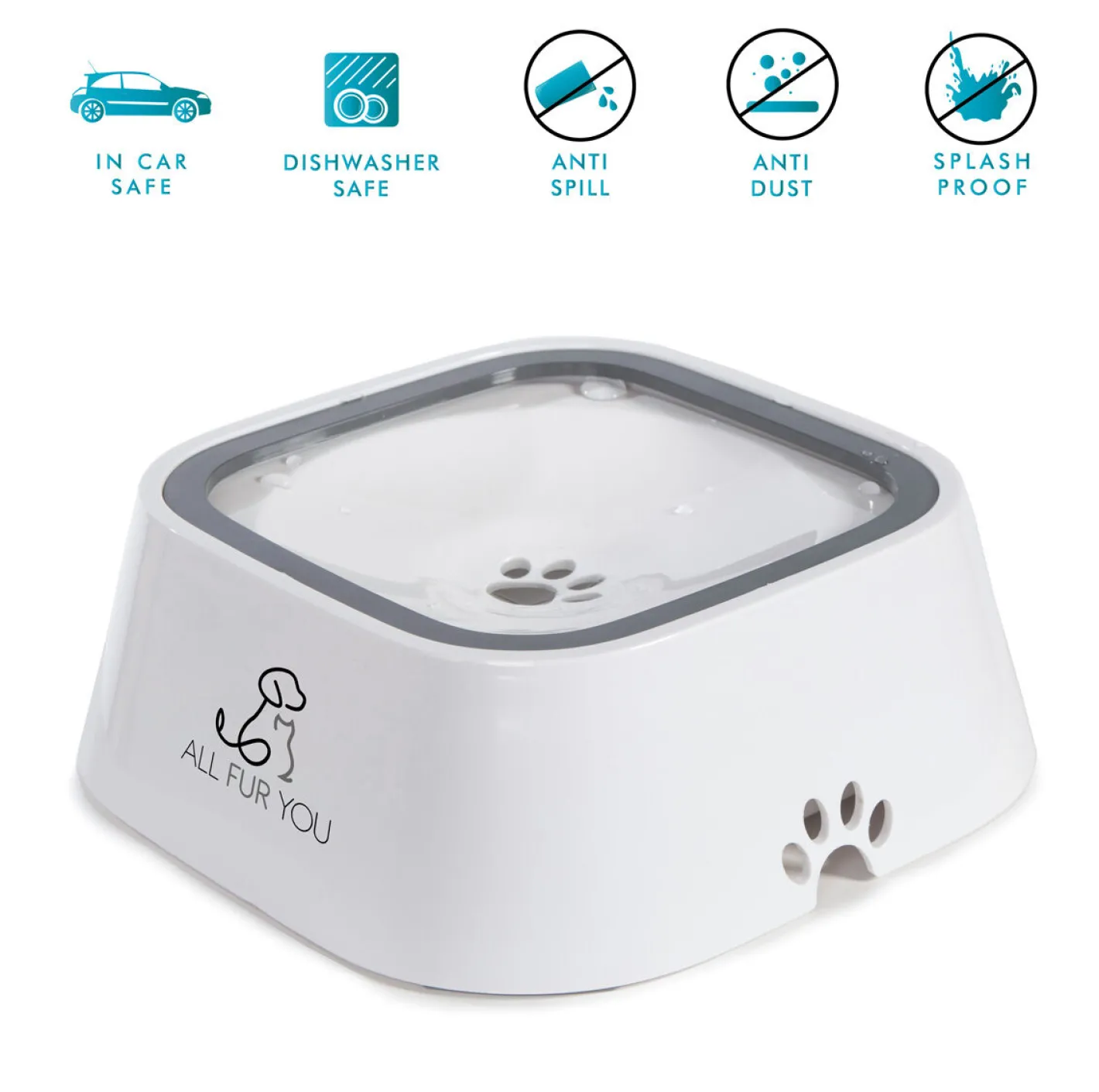 All Fur You Anti Splash Bowl White | No Mess Pet Water Bowl 1L New