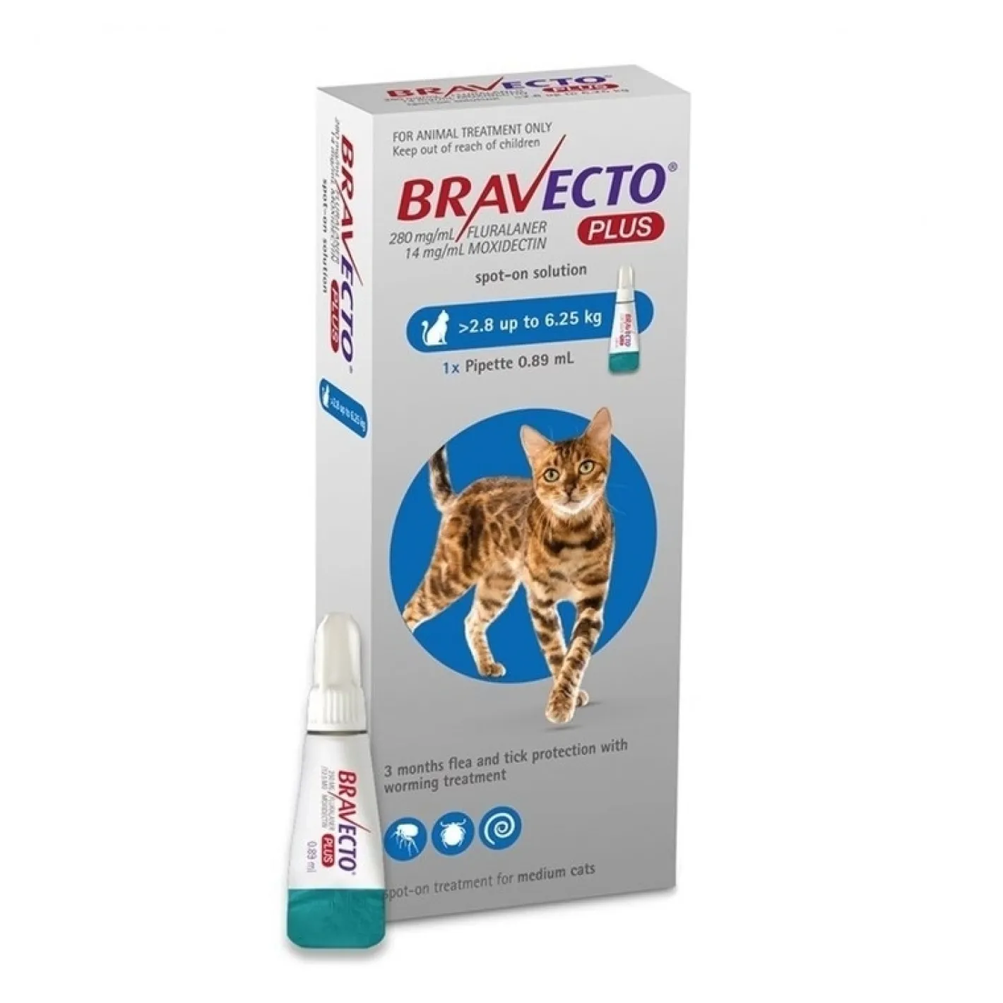 Bravecto PLUS Spot-On 3 month Flea, Tick & Worm Protection - For Cats of All Sizes New