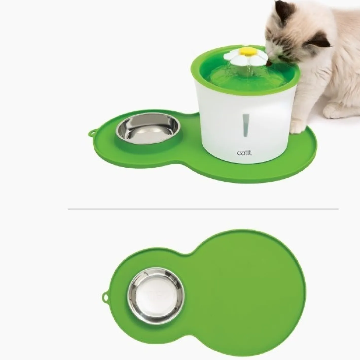 Catit Flower Fountain Placemat with Stanless Steel Bowl - Green Clearance