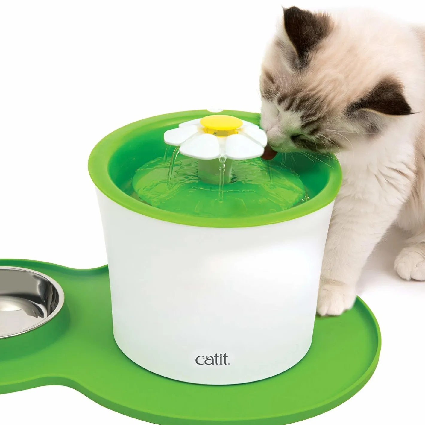 Catit Flower Fountain Placemat with Stanless Steel Bowl - Green Clearance