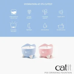 Catit Pixi Fountain with Refill Alert for Cats & Dogs - 2.5 Litres in Pink or Blue Hot