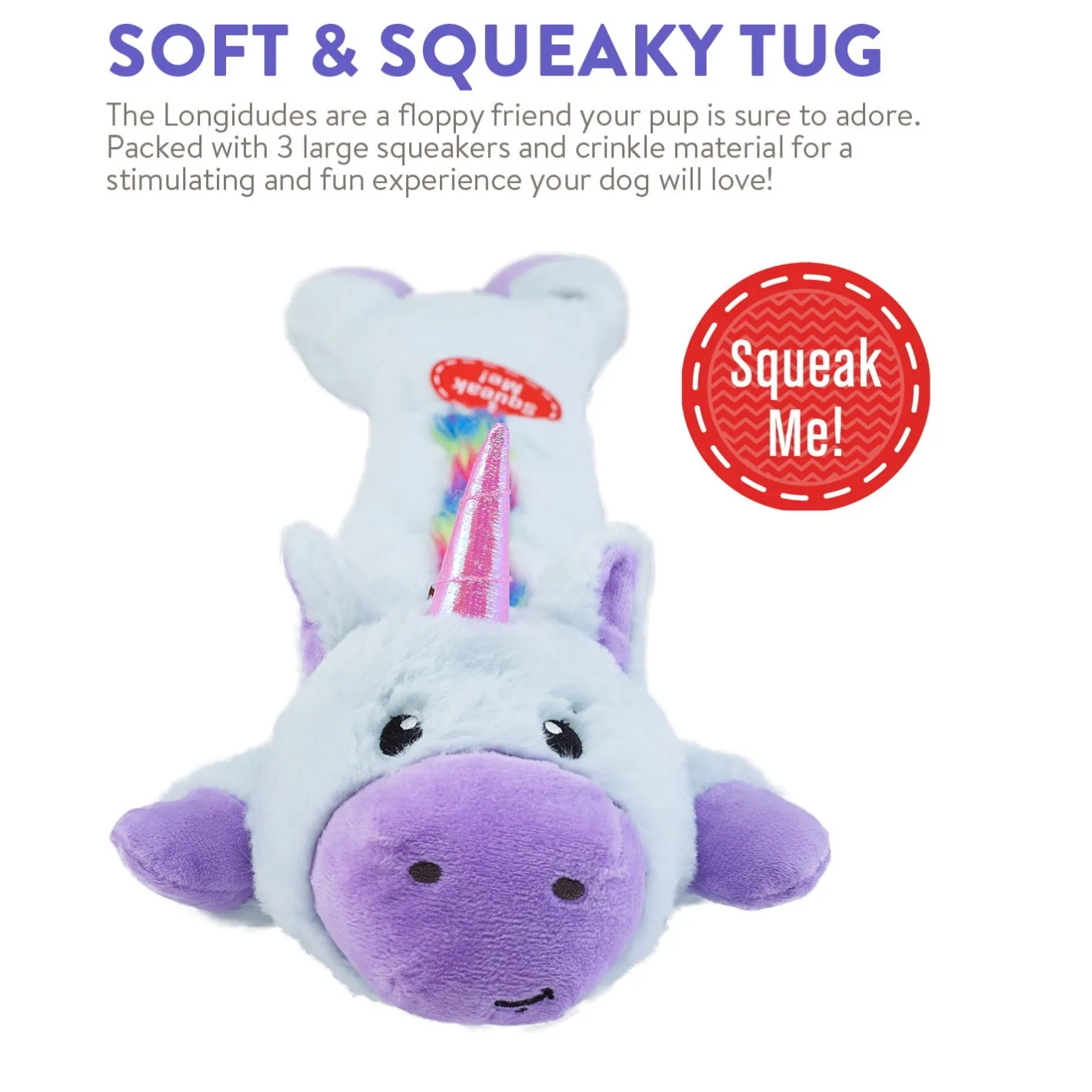 Charming Pet Longidudes Extra Long 75cm Plush Squeaker Dog Toy - Unicorn Hot