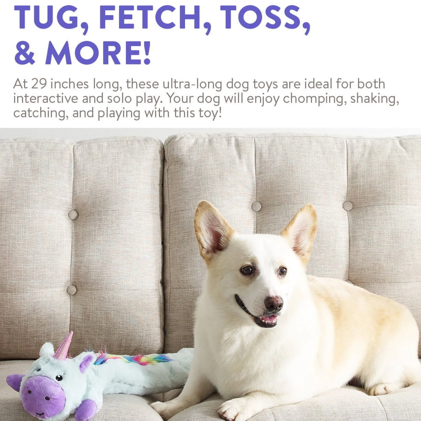 Charming Pet Longidudes Extra Long 75cm Plush Squeaker Dog Toy - Unicorn Hot