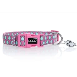 Doog Neoprene Antibacterial Dog Collar with Clip - Luna - Pink with Droplets New