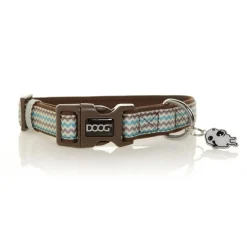 Doog Neoprene Clip Dog Collar - Benji - Aqua Blue & Brown Chevron Outlet