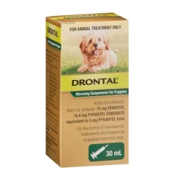 Drontal Suspension Roundworm, Hookworm, and Whipworm Worming Syrup for Puppies - 30ml Clearance