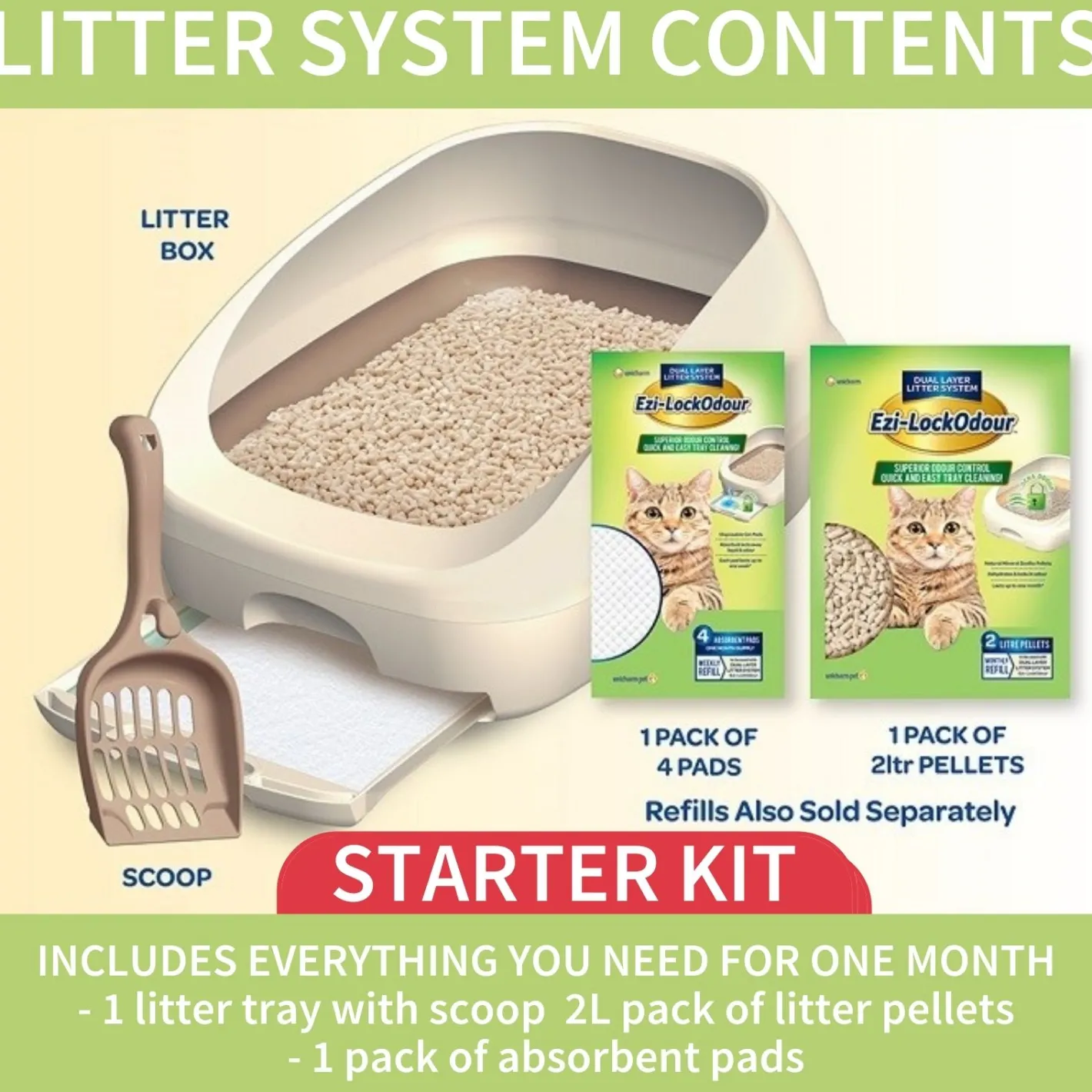 EZLock Ezi LockOdour Dual Layer Cat Litter System Litter Tray Starter Kit Sale