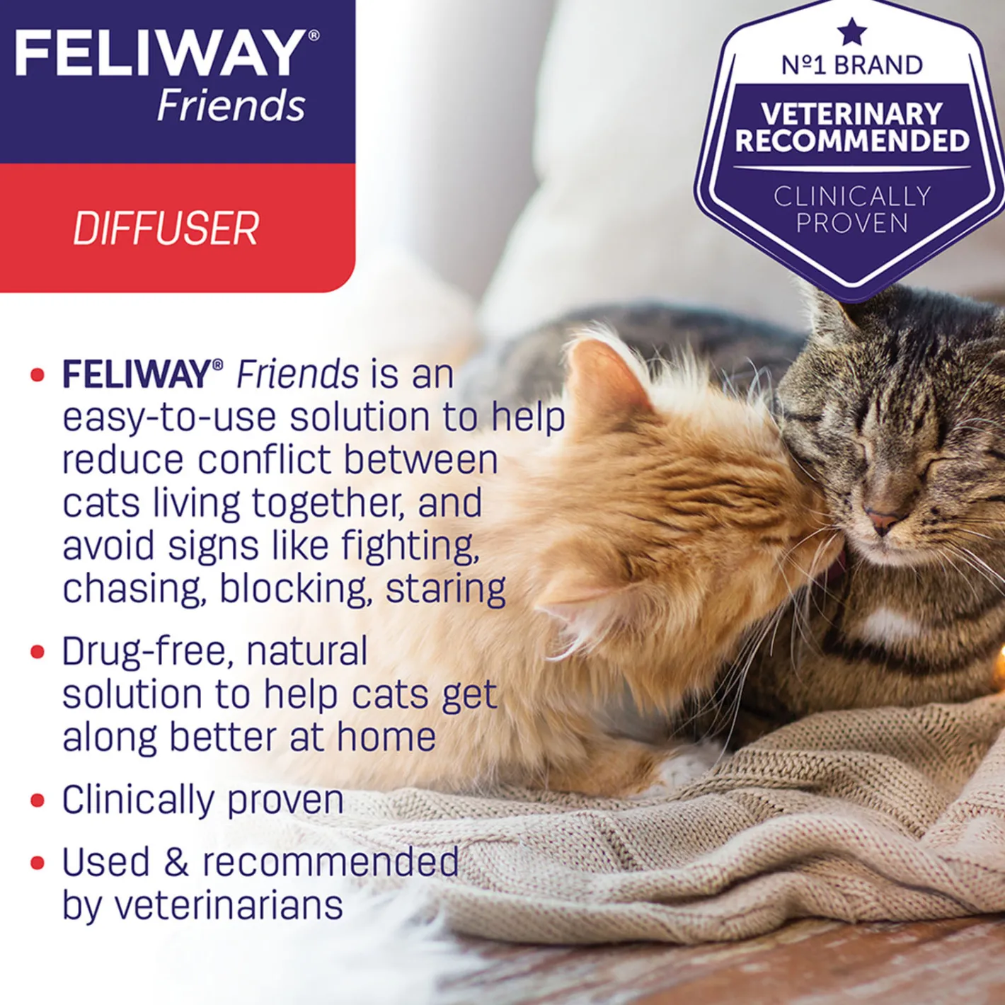 Feliway Friends Calming Pheromone for Multi-Cat Homes - Diffuser Kit with 48ml Bottle Discount