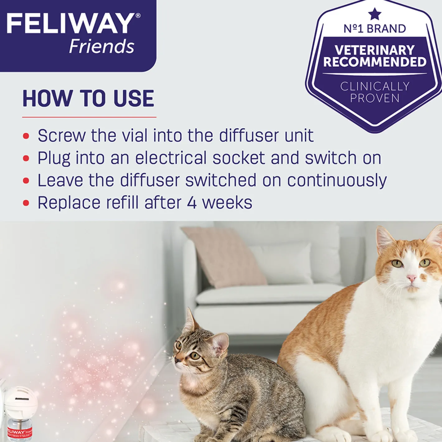 Feliway Friends Calming Pheromone for Multi-Cat Homes - Diffuser Kit with 48ml Bottle Discount
