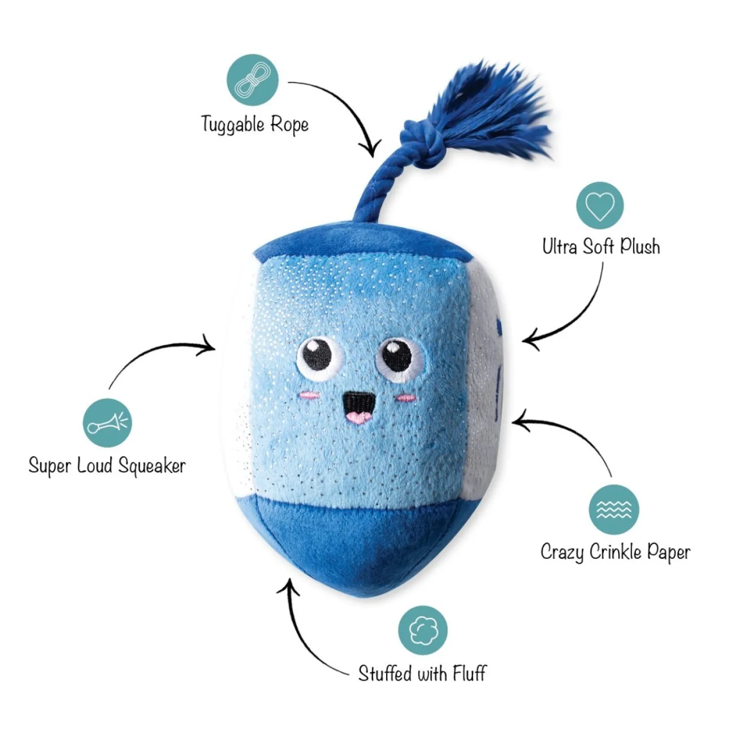 Fringe Studio Hanukkah Holiday Plush Rope Dog Toy - Go For A Spin Dreidel Hot