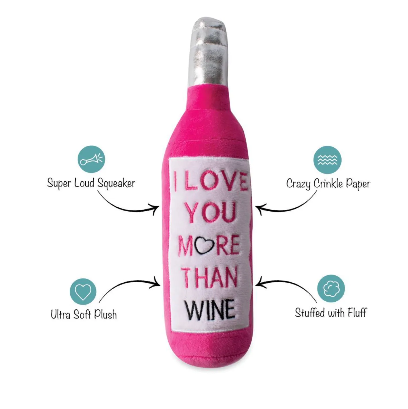 Fringe Studio Plush Bottle Squeaker Valentine's Dog Toy - Love You More Than Wine Outlet