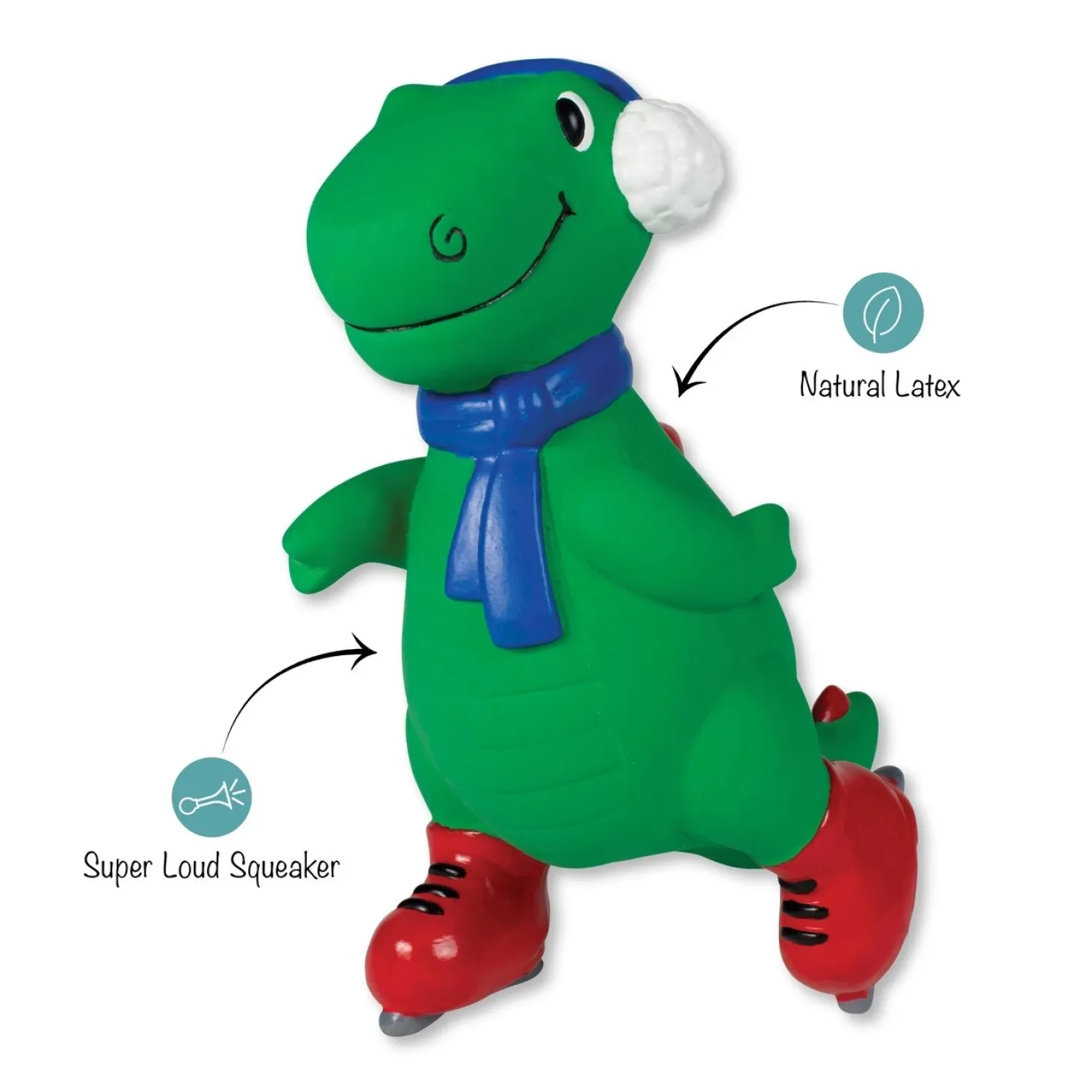 Fringe Studio Rexy On Ice Natural Latex Squeaker Christmas Dino Dog Toy Fashion