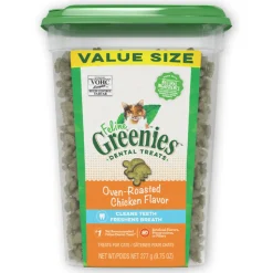 Greenies Feline Cat Dental Treats Oven Roasted Chicken Flavour 277g Tub New