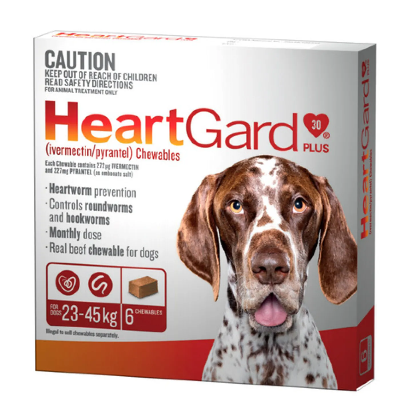 Heartgard 30 Plus Chews for Large Dogs 23-45kg Brown (6s) Sale