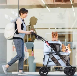 Ibiyaya Double Decker Pet Stroller for Multiple Pets - Silver Gray New