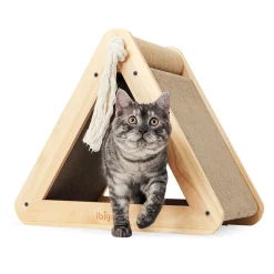Ibiyaya Hideout Wooden Cat Scratching Post with Replaceable Cardboard Inserts Best