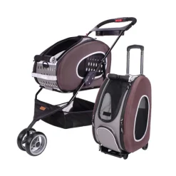 Ibiyaya 5-in-1 Combo EVA Pet Carrier/Pram/Stroller Backpack - Chocolate New