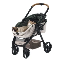 Ibiyaya Retro Luxe Folding Pet Stroller for Pets up to 30kg - Soft Sage Outlet
