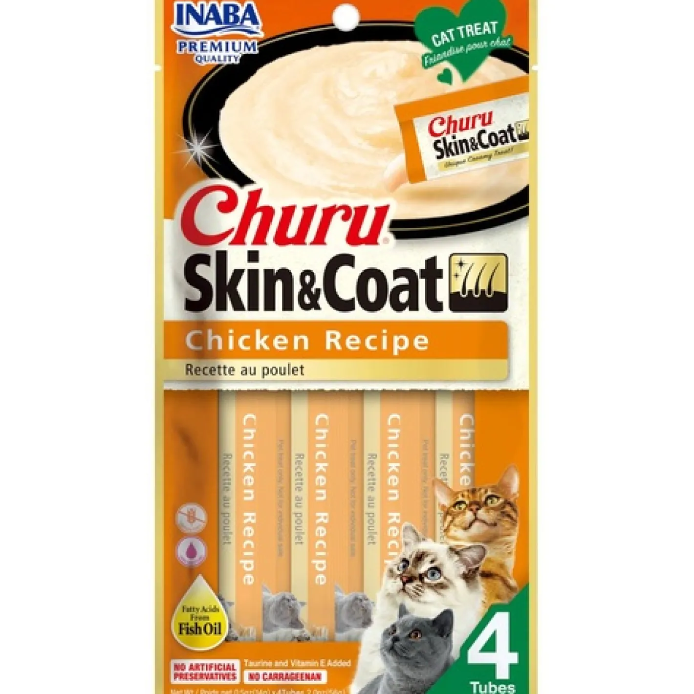 Inaba Cat Churu Meal Topper Treat - Skin & Coat Creamy Chicken Recipe 24 x 14g Tubes New