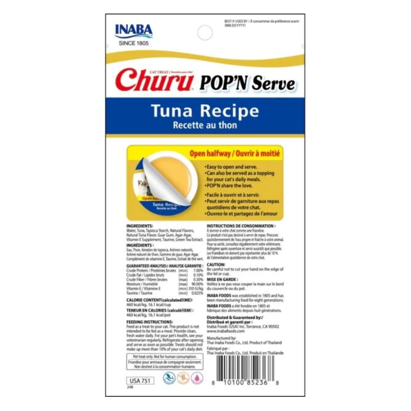 Inaba Cat Churu Pop'N Serve Treat or Meal Topper Tuna Recipe 8 x 35g Cups Clearance