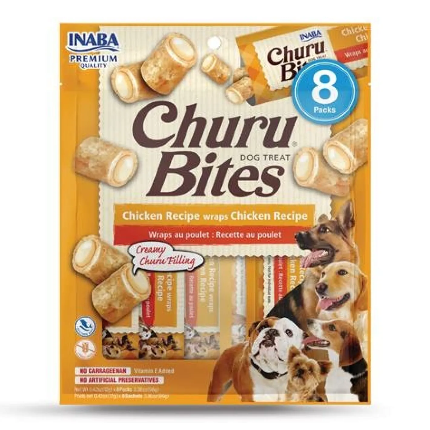 Inaba Dog Churu Bites Treats Chicken Wraps with Creamy Chicken Filling 48 x 12g Tubes Hot