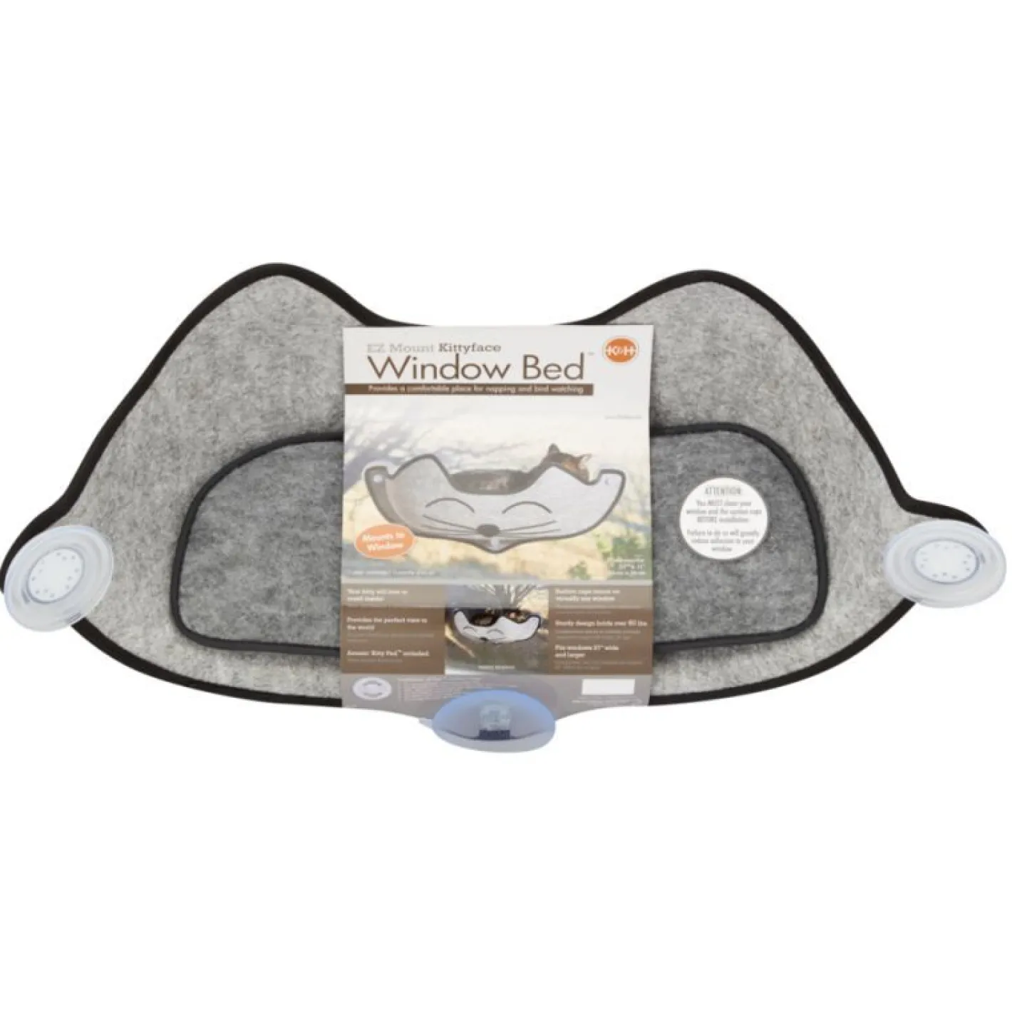 K&H EZ Mount Cat Window Seat Hammock - Grey with Cat's Face - Holds up to 27kg Best