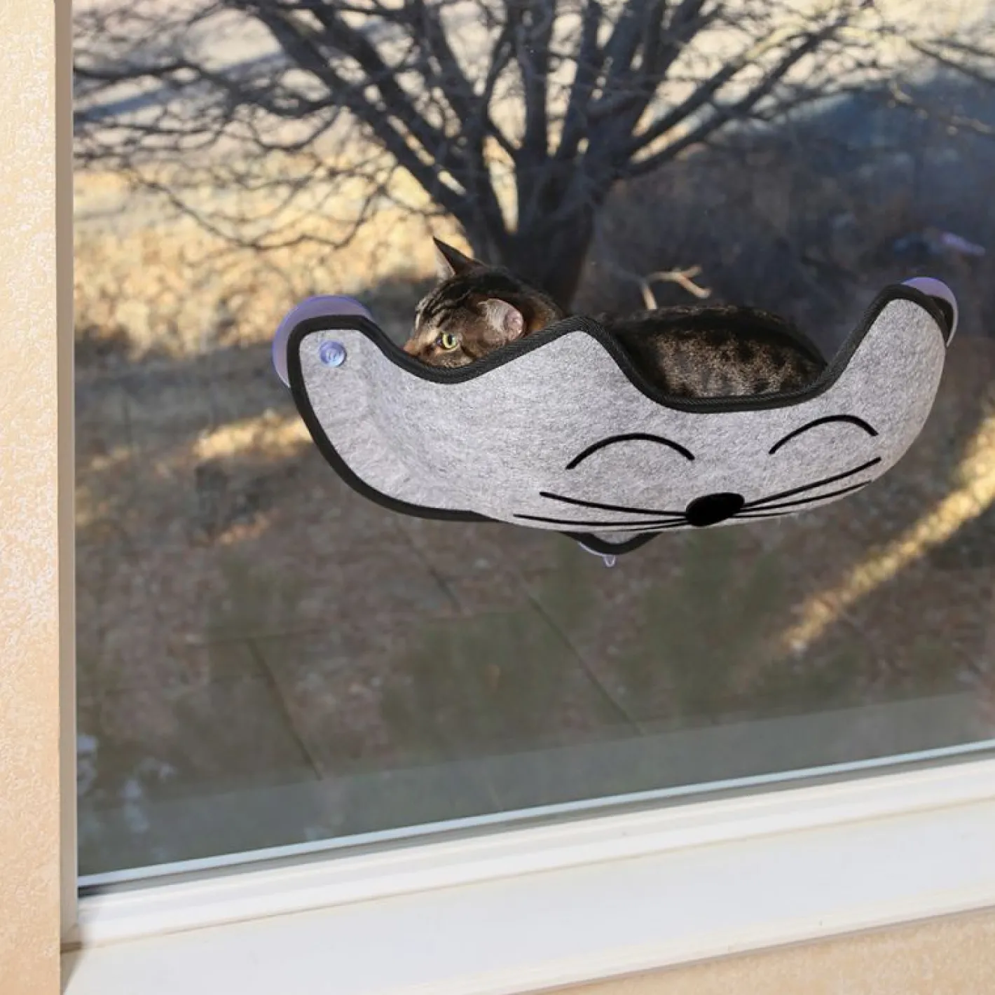 K&H EZ Mount Cat Window Seat Hammock - Grey with Cat's Face - Holds up to 27kg Best