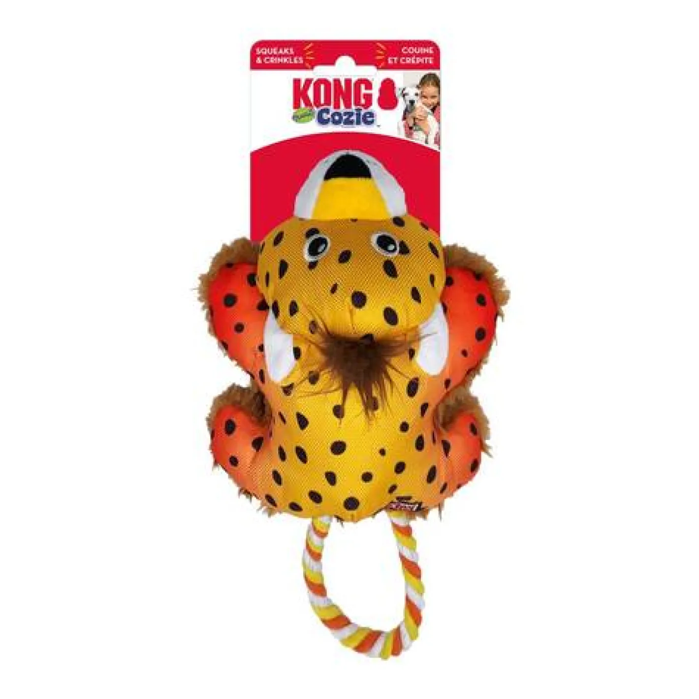 KONG Cozie Tuggz Rope Sqeueaker Dog Toy - Cheetah Bulk Pack of 3 or 4 Hot