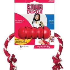 KONG Dental Treat Dispensing Dog Toy with Tug Rope New