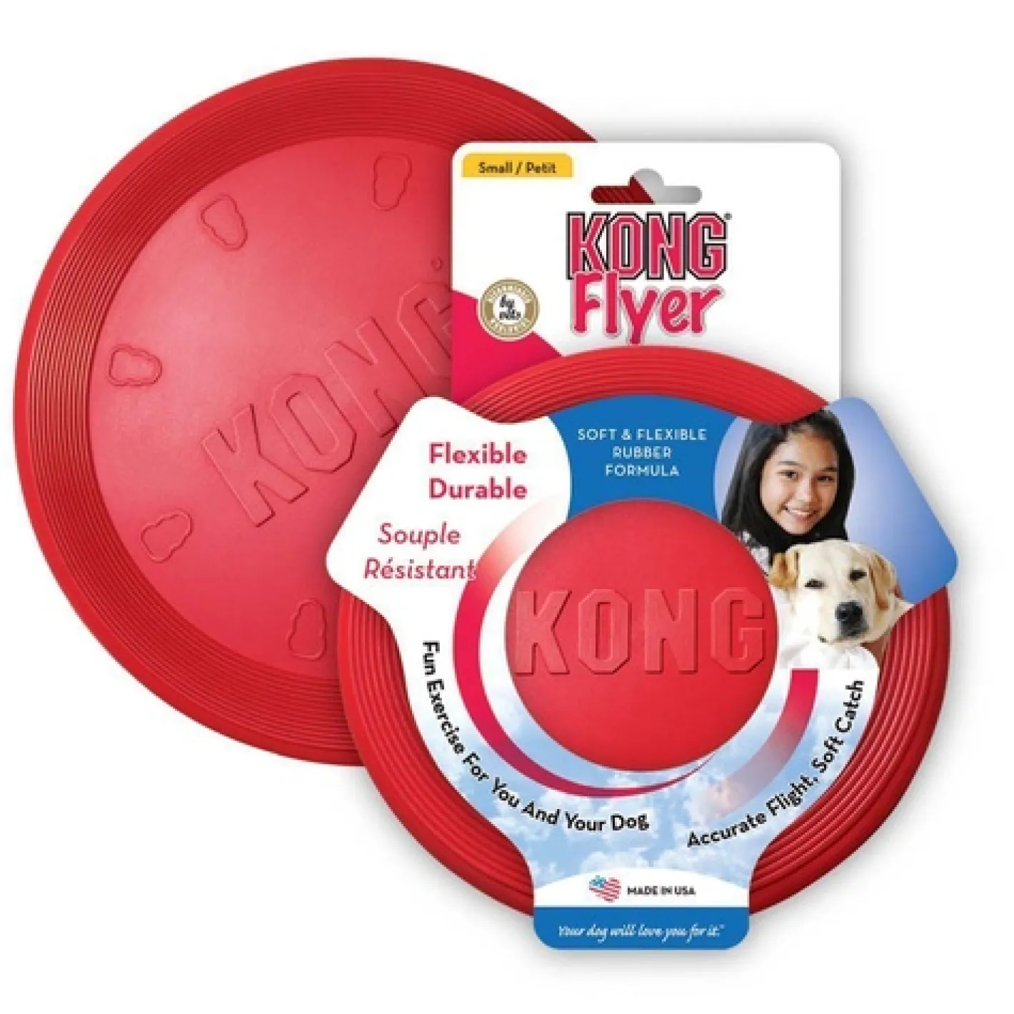 KONG Flyer Frisbee Classic Red Non-Toxic Rubber Fetch Dog Toy Discount