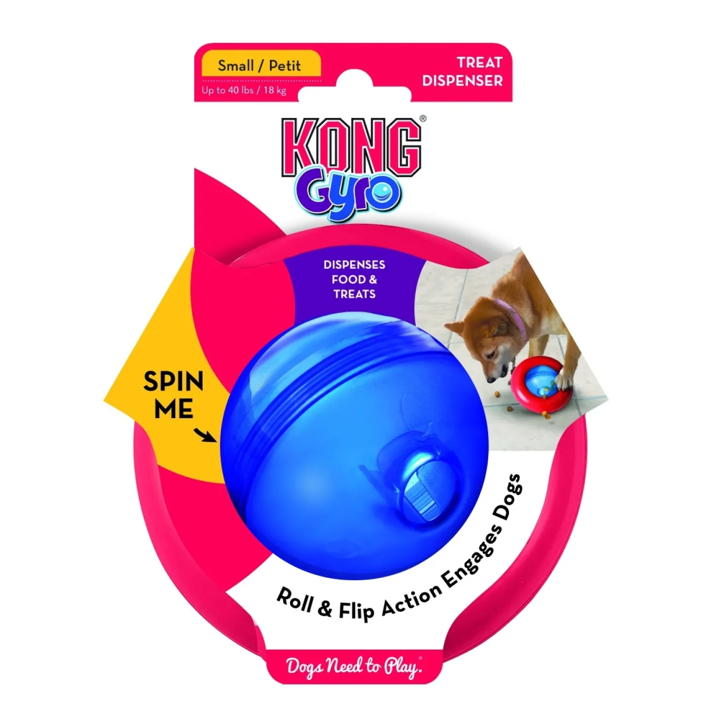 KONG Gyro Treat Dispensing Wobbler Dog Toy New