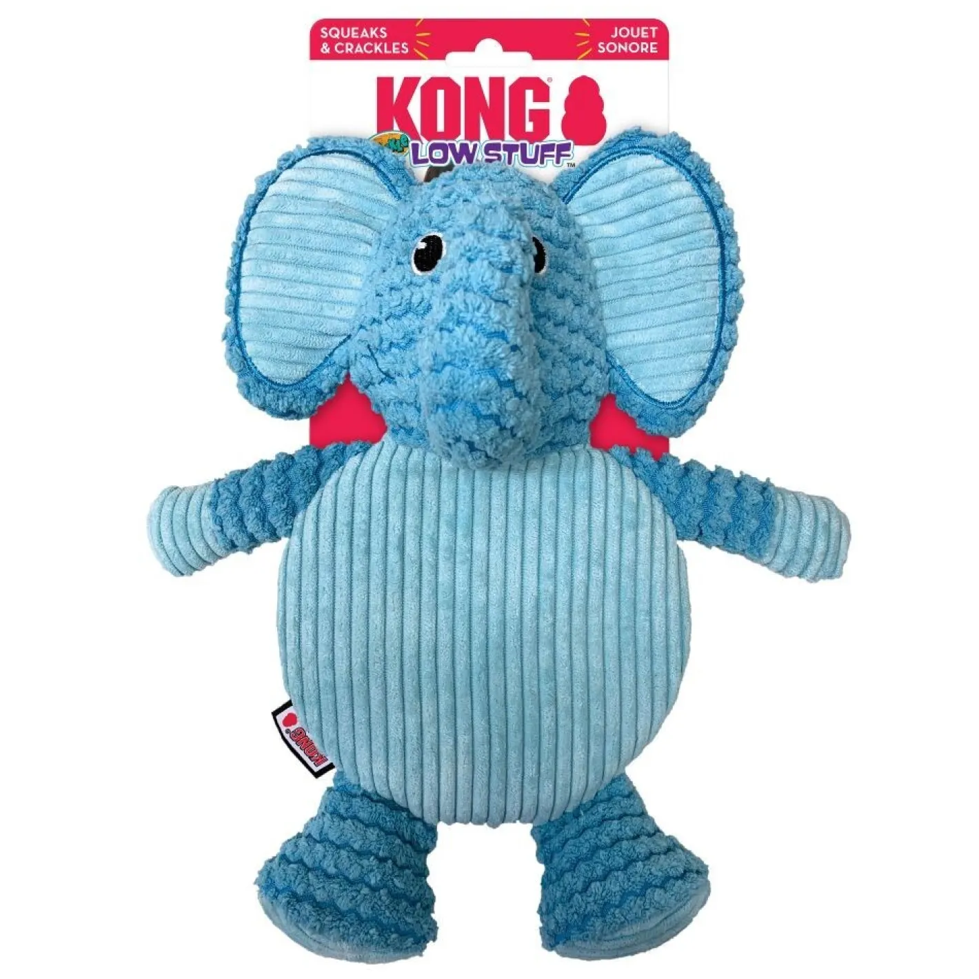 KONG Low Stuff Crackle Tummiez Plush Textured Squeaker Dog Toy - Elephant New