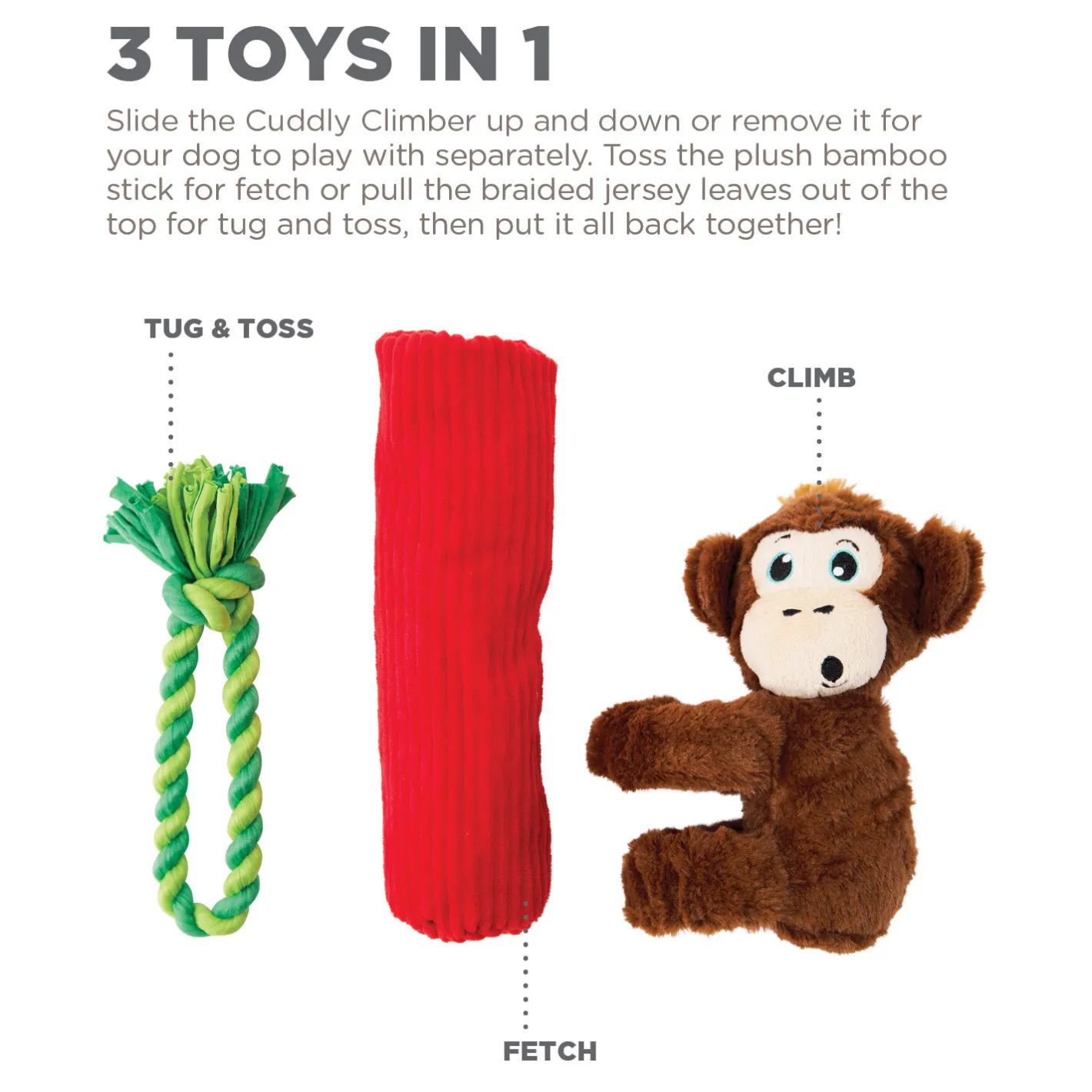 Outward Hound 3-in-1 Tug & Toss Dog Toy - Cuddly Climbers Monkey Sale