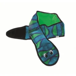 Outward Hound Invincibles Plush Low Stuffing Squeaker Dog Toy - Blue & Green Snake Best