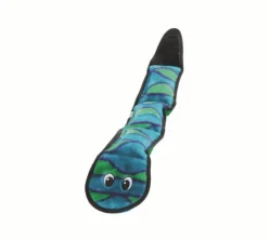 Outward Hound Invincibles Plush Low Stuffing Squeaker Dog Toy - Blue & Green Snake Best