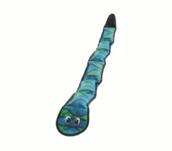 Outward Hound Invincibles Plush Low Stuffing Squeaker Dog Toy - Blue & Green Snake Best