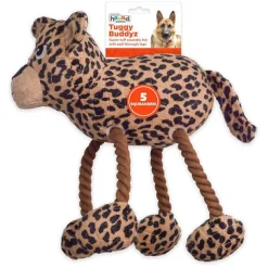 Outward Hound Tuggy Buddys Plush Squeaker Dog Tug Toy - Leopard Clearance