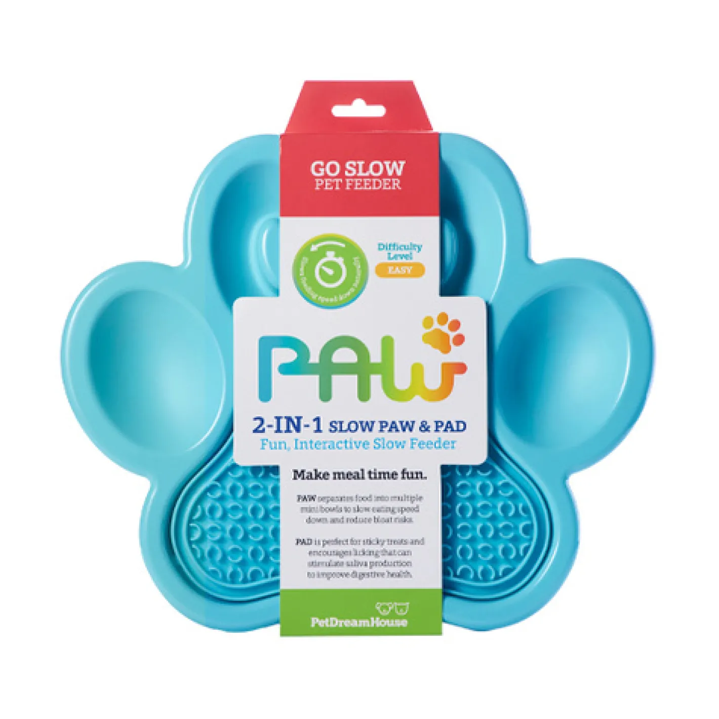 Pet DreamHouse PAW 2-in-1 Slow Feeder & Anti-Anxiety Food Lick Pad for Cats & Dogs - Blue Fashion