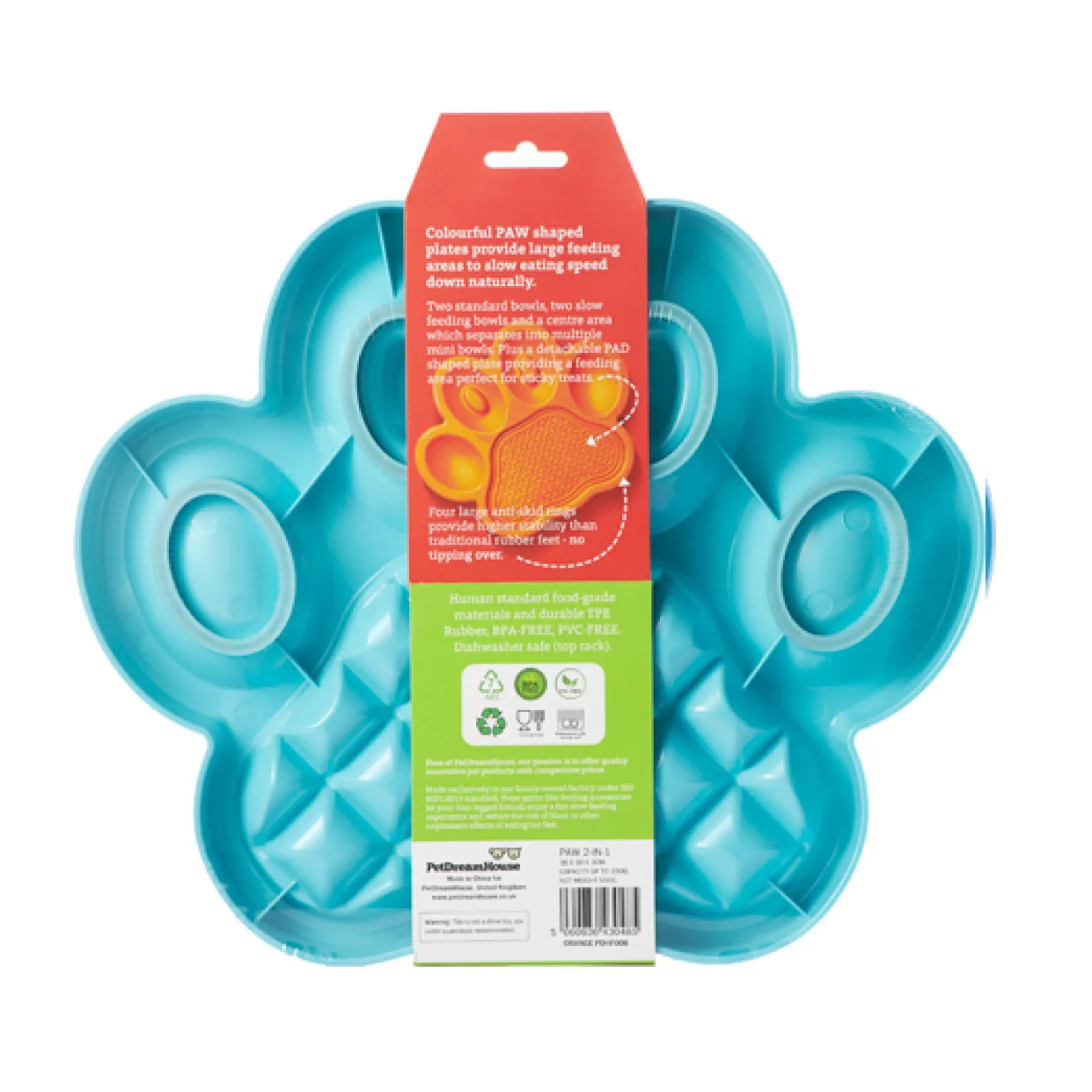 Pet DreamHouse PAW 2-in-1 Slow Feeder & Anti-Anxiety Food Lick Pad for Cats & Dogs - Blue Fashion