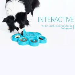 Pet DreamHouse PAW 2-in-1 Slow Feeder & Anti-Anxiety Food Lick Pad for Cats & Dogs - Blue Fashion