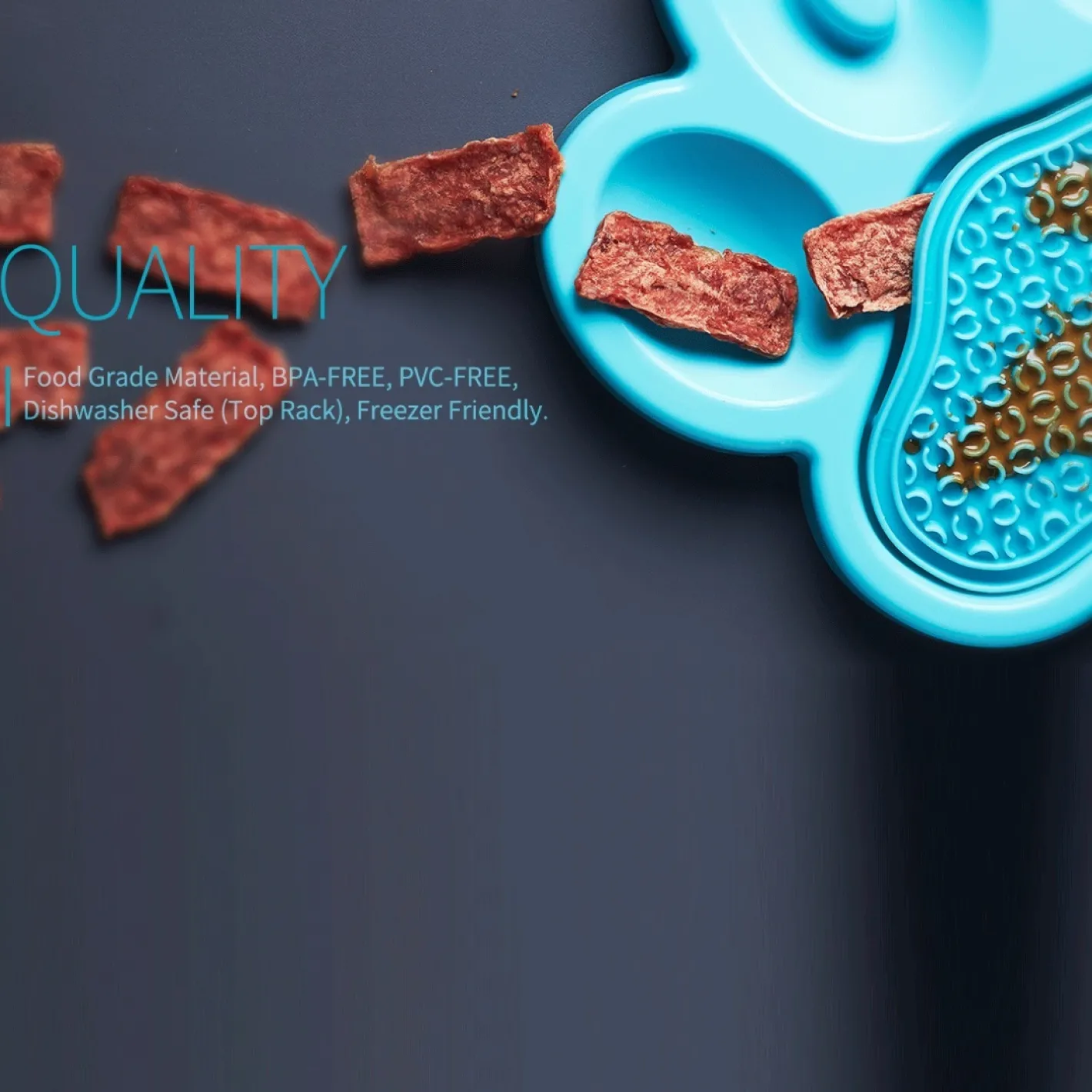 Pet DreamHouse PAW 2-in-1 Slow Feeder & Anti-Anxiety Food Lick Pad for Cats & Dogs - Blue Fashion