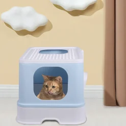 iDS PaWz Cat Litter Box Fully Enclosed Kitty Toilet Trapping Odour Control Basin - Blue New