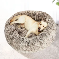 iDS Pet Bed Cat Dog Donut Nest Calming Mat Soft Plush Kennel - Brown Discount