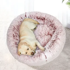 iDS Pet Bed Cat Dog Donut Nest Calming Mat Soft Plush Kennel - Pink Outlet