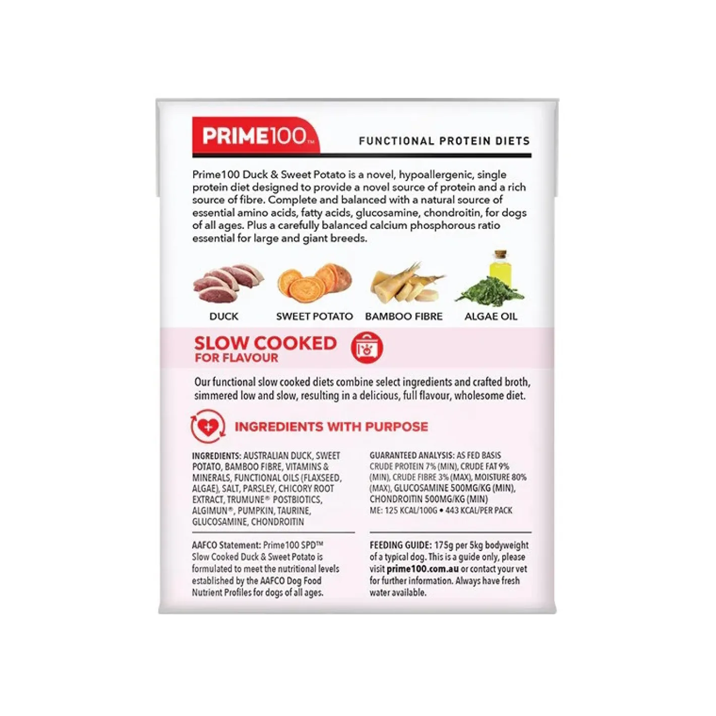 Prime100 SPD Slow Cooked Dog Food Single Protein Duck & Sweet Potato 12 x 354g Fashion