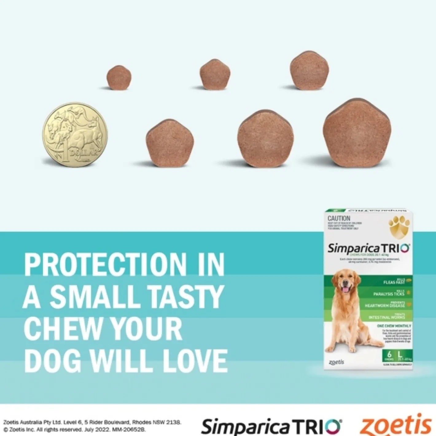 Simparica Trio Flea, Tick & Heartworm Chew for Medium Dogs 10.1-20kg Fashion
