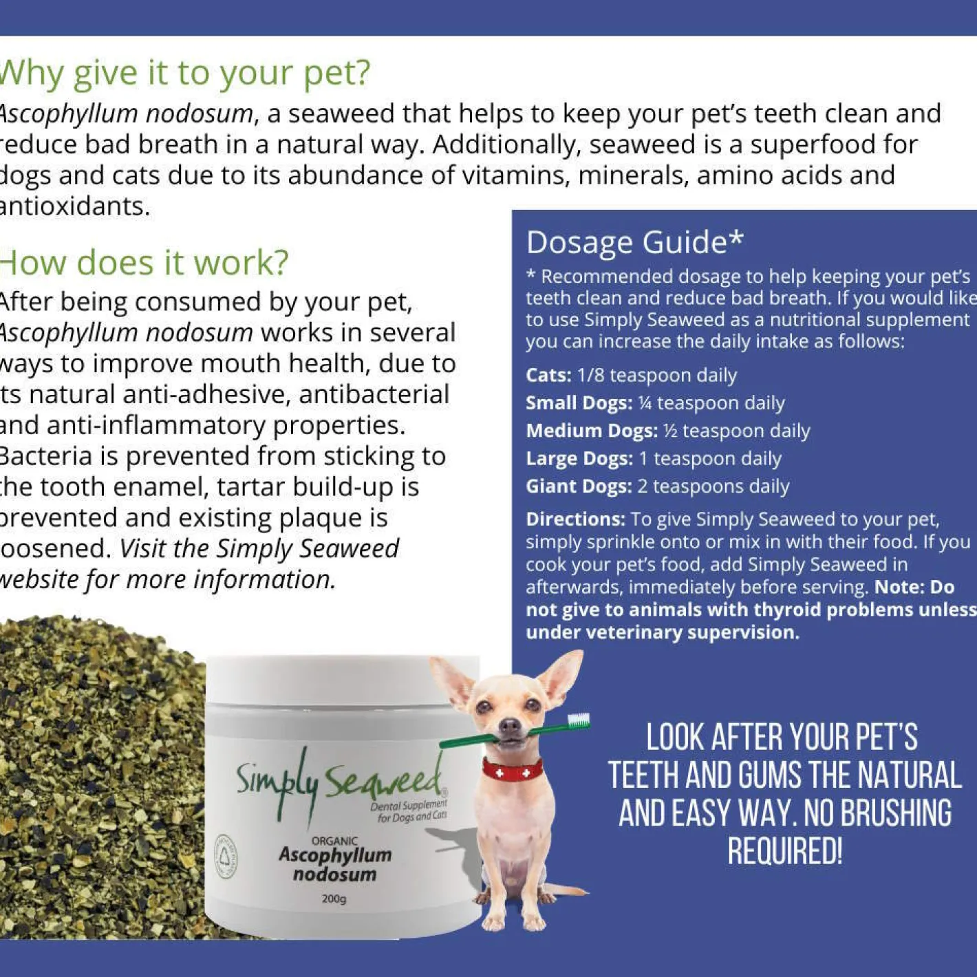 Simply Seaweed Natural Dental Health Care for Cats & Dogs 40g/200g Hot