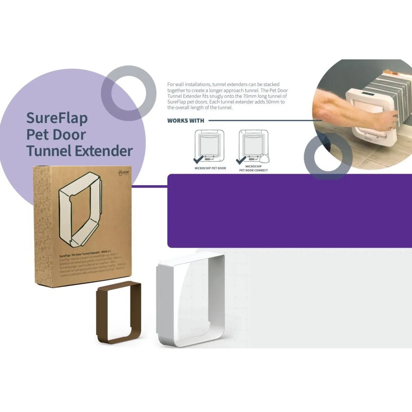 Sure Petcare SureFlap Microchip Pet Door (large) Tunnel Extender for Walls and Doors Hot